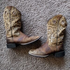 Ariat Roundup Crossroads Western Brown Leopard Print Cowboy Boots Size 7B